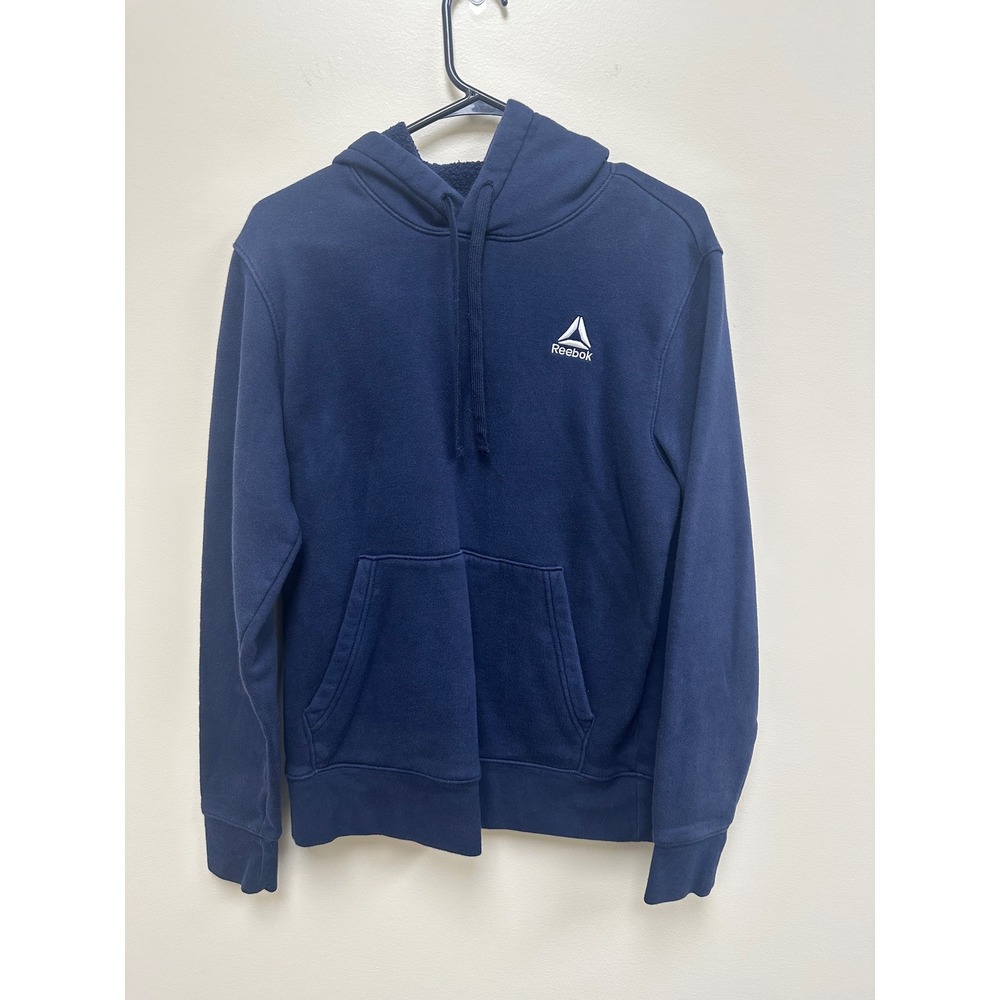 Reebok Mens Navy Blue Fleece Pullover Hoodie Embroidered Logo Size Small